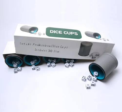 Miniatura 7 de Paquete de 5 dados de piel sintética con forro de fieltro silencioso con 30 dados de puntos para juegos de dados Yahtzee Farkle, gris
