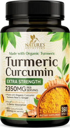 Suplemento de curcumina de cúrcuma de 2350 mg – 95% curcuminoides con cúrcuma orgánica y jengibre, pimienta negra BioPerine para una mejor