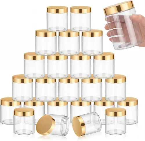 Miniatura 34 de SATINIOR 24 frascos de plástico transparente vacíos con tapas, recipientes de almacenamiento redondos de boca ancha para productos de belleza