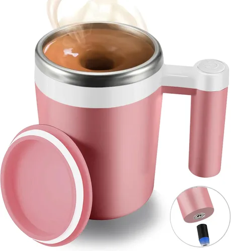 Taza autoagitadora, taza de café magnética recargable con 2 barras de agitación, taza de mezcla automática impermeable para leche, cacao en la Rosa