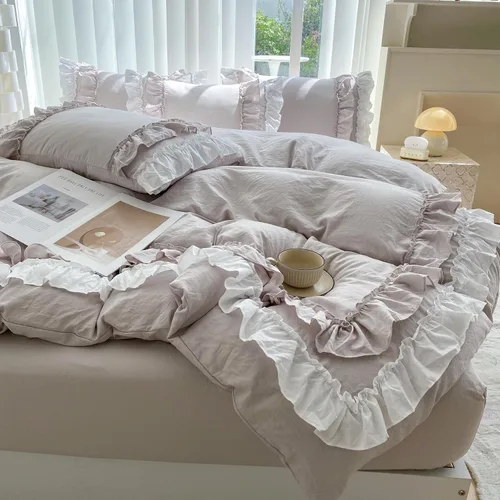 Miniatura 11 de Shabby Chic - Juego de ropa de cama de 2 piezas, juego de funda de edredón vintage con volantes de 2 capas, juego de microfibra cepillada suave