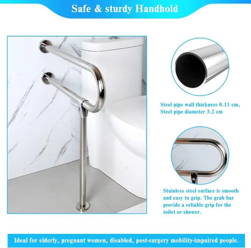 Miniatura 4 de Barra de baño para discapacitados, pasamanos antideslizantes de acero inoxidable 304 para inodoro y ducha de discapacitados, barandilla de seguridad