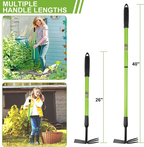 Miniatura 2 de Azada de jardín para mujeres y personas mayores, escardadora telescópica ligera de doble cabezal con mango ajustable, resistente a la corrosión