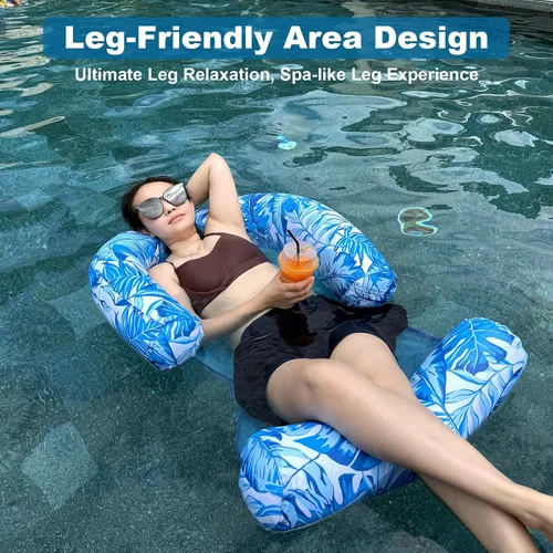 Miniatura 2 de Paquete de 2 flotadores de piscina para adultos, tumbona flotante de piscina con reposabrazaderas, silla flotante para adultos para piscina, playa