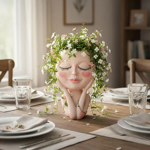 Miniatura 9 de Macetas Cara de Plantas en Forma de Cabeza - Lindas Macetas para Suculentas, Macetas para Plantas de Interior con Sistema de Drenaje, Regalos