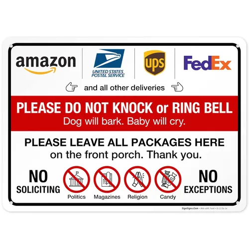 Miniatura 11 de Letrero con texto en inglés «Do Not Knock Or Ring Doorbell Dog Will Cry», 10 x 7 pulgadas, aluminio 040, resistente a la decoloración, fabricado