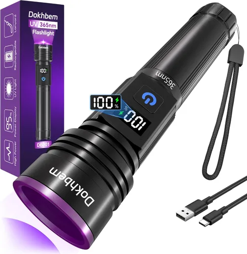 Linterna UV de 365 nm recargable, linterna de luz negra con pantalla LCD, potentes luces ultravioleta para detección de orina de mascotas, curado de