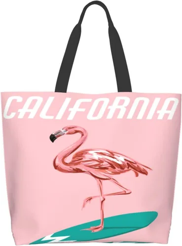 Miniatura 3 de Bolso de mano de flamenco tropical de California, grande, casual, para mujer, bolsas de hombro reutilizables para el trabajo, compras, viajes, playa