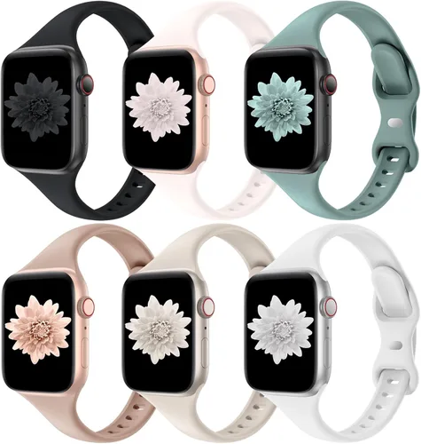 Miniatura 15 de 6 Pack de bandas delgadas y delgadas compatibles con Apple Watch 38mm 40mm 41mm 42mm 44mm 45mm 46mm 49mm para mujeres y hombres, correa deportiva
