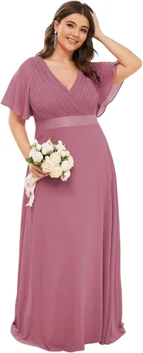 Miniatura 152 de Ever-Pretty Vestido formal para mujer, Navidad, Año Nuevo, cuello en V, gasa, talla grande, largo hasta el suelo, vestido de dama de honor