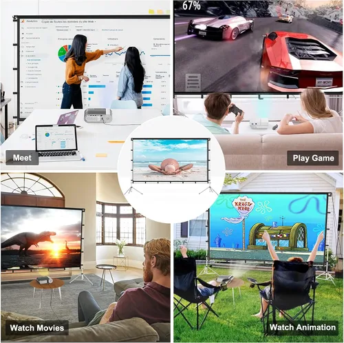 Miniatura 6 de Pantalla de proyector con soporte, Vamvo pantalla de proyección plegable portátil de 100 pulgadas con soporte de aleación de aluminio para películas