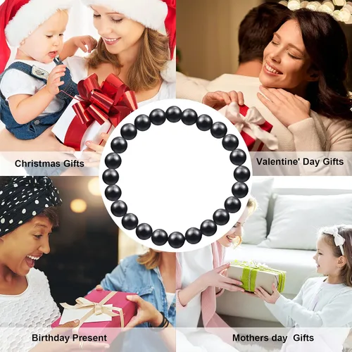 Miniatura 6 de Hicarer 2 pulseras de shungita negras con cuentas de shungita, piedras elásticas de cristal, joyería energética, poderoso defensor espiritual
