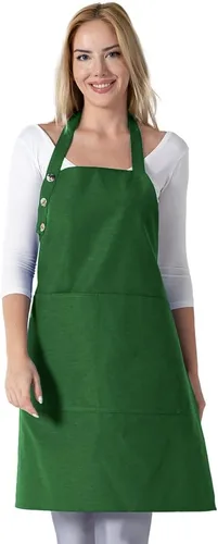 Miniatura 14 de TOSHE Delantal de cocina de algodón resistente a las gotas de agua con delantales ajustables para mujer con bolsillos, 10 opciones de color, Amarillo