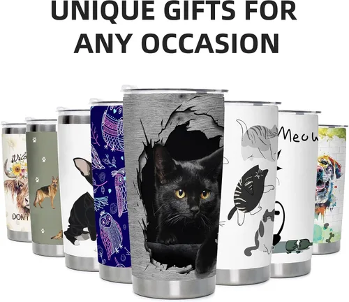Miniatura 7 de DJY Vaso aislado de acero inoxidable con tapa con diseño de gato negro 3D para café, viaje, regalo para mamá, mujer, hija, botella de agua