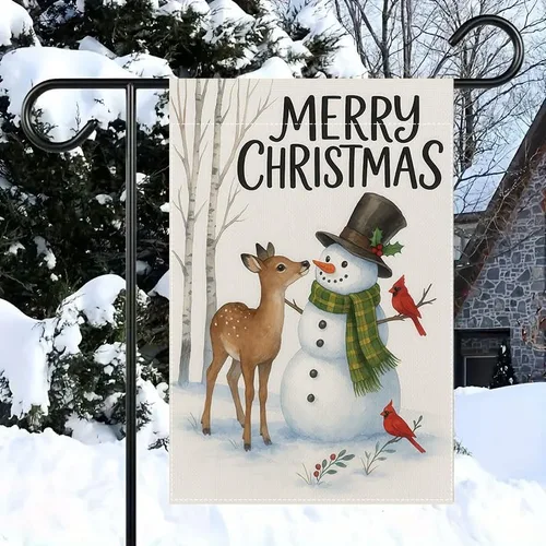 Miniatura 13 de Bandera de jardín de Navidad ActFirst de 12 x 18 pulgadas, bandera de muñeco de nieve de familia de Navidad Feliz con árbol, pequeña decoración