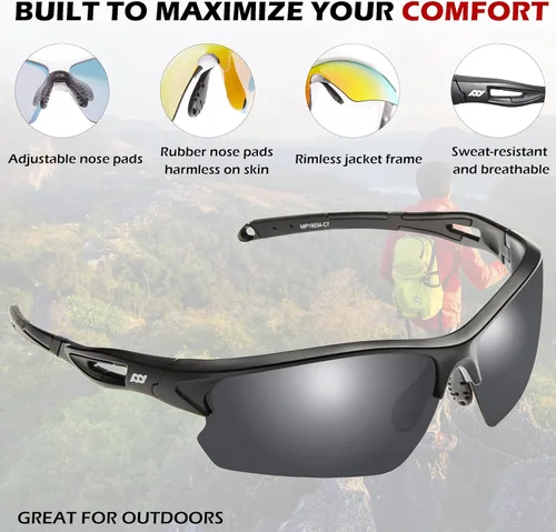 Miniatura 5 de POLARS DESIGN Outdoor Sports Polarized Sunglasses for Men and Women, TR90 Frame, UV Protection, With Case, for Fishing Hiking Alfombrilla negra C7