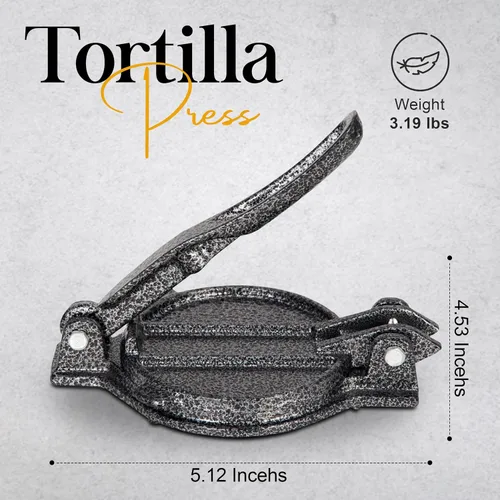 Miniatura 6 de Alpine Cuisine Prensa Gordita de hierro fundido de 5 pulgadas, fabricante de Gordita duradero adecuado para harina, chapattis, roti y prensa