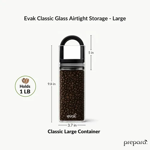 Miniatura 3 de Prepara evak vidrio contenedor de almacenamiento de alimentos con mango de tacto suave, color negro, tamaño grande, L, negro