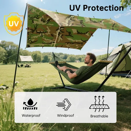Miniatura 4 de FREE SOLDIER Lona impermeable portátil multifuncional para exteriores, camping, viajes; toldo de mochilero, refugio contra la lluvia Camuflaje 10 ×