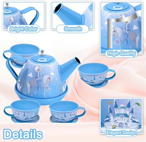 Miniatura 5 de PRE-WORLD Juego de fiesta de té para niñas pequeñas, 46 piezas de juguetes de princesa para la hora del té, incluyendo postre, galletas, dona