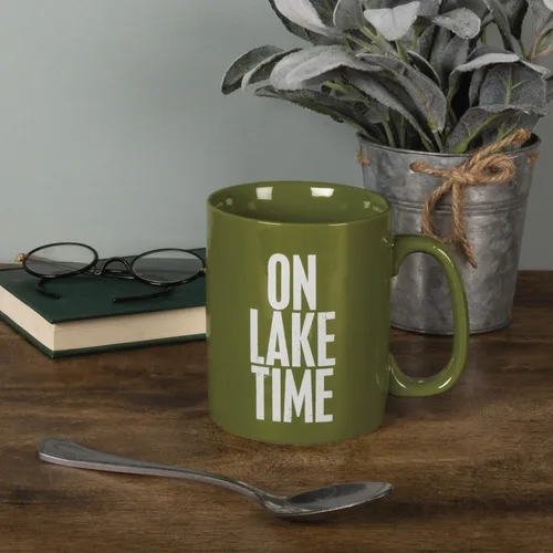 Miniatura 3 de Primitives by Kathy 21675 Taza de café de gres verde, 20 onzas, Lake Time
