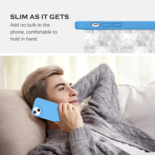 Miniatura 5 de DOMAVER Funda para iPhone 13, funda de teléfono para iPhone 13, silicona líquida, gel suave, forro de microfibra, funda protectora a prueba de Azul