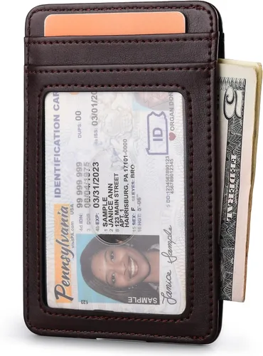 Miniatura 51 de Buffway Billetera delgada para hombre, minimalista con bolsillo frontal delgado, tarjetero de cuero con bloqueo RFID para viajes de trabajo