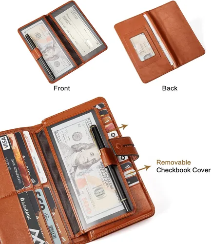 Miniatura 2 de BOSTANTEN Carteras de cuero para mujer con bloqueo RFID de gran capacidad tarjetero triple para mujer