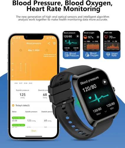 Miniatura 4 de Reloj inteligente (respuesta/hacer llamadas) para hombres y mujeres, reloj inteligente de 2.02 pulgadas con oxígeno en sangre, presión arterial