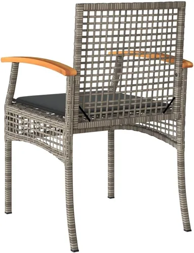 Miniatura 7 de Conjunto Bistro 3 Pièces Gris et Brun pour Balcon Petit Jardin, Table y Bois d'Acacia Chaises y Rotin Synthétique PE, Compact et Confortable
