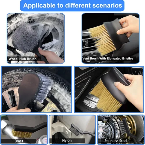 Miniatura 6 de Juego de cepillos de detalle de coche de 29 piezas, kit de detalle de coche, herramientas de suministros de detalle automático con juego de cepillo