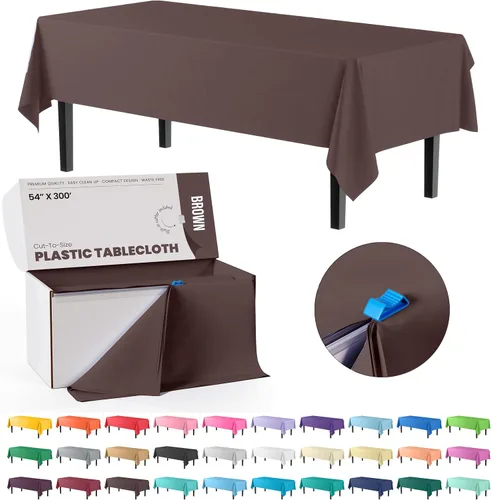 Miniatura 49 de Party Solids Rollo de Mantel de Mesa de Plástico Negro de 54 Pulgadas X 300 Pies en una Caja de Corte a Medida con Conveniente Cortador Deslizante.