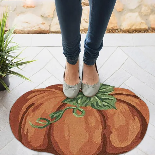 Miniatura 5 de Alfombra de calabaza de otoño, 31 x 22 pulgadas, antideslizante, lavable, tapete de bienvenida, bonito tapete de Halloween, Acción de Gracias