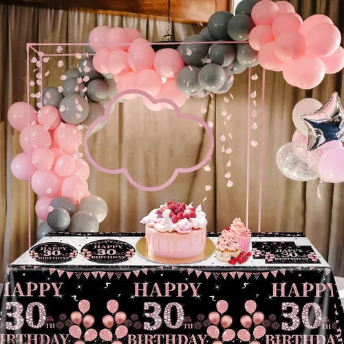 Miniatura 7 de 62 decoraciones de cumpleaños número 30 para niñas y ella, suministros de fiesta de cumpleaños de oro rosa incluyen 20 platos de 7 pulgadas, 20