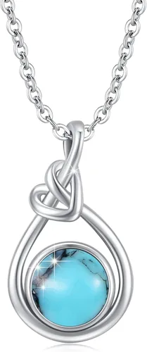 AOVEAO Collar turquesa, plata de ley S925, corazón celta, nudo lágrima, collares para mujer y niña, Plata, no saber