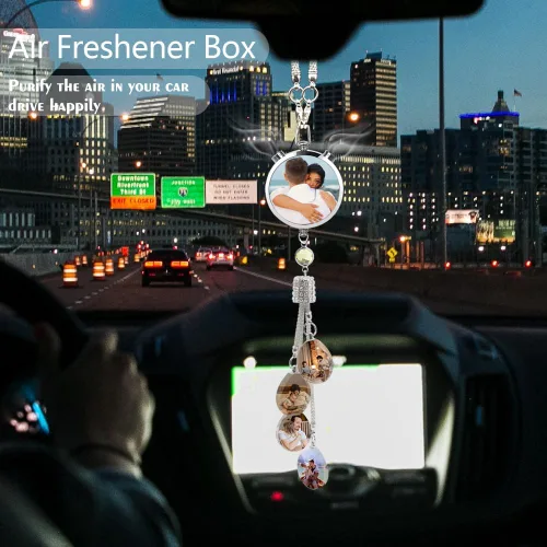 Miniatura 6 de Accesorios de coche colgantes de cristal con foto personalizada para mujeres y hombres, imágenes personalizadas para espejo retrovisor del Style 9