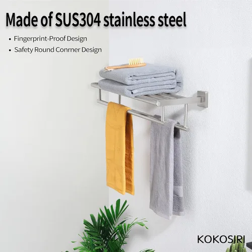 Miniatura 6 de KOKOSIRI Toallero de 20 pulgadas con toalleros dobles para baño, toallero de baño, toallero montado en la pared, acero inoxidable SUS 304, níquel
