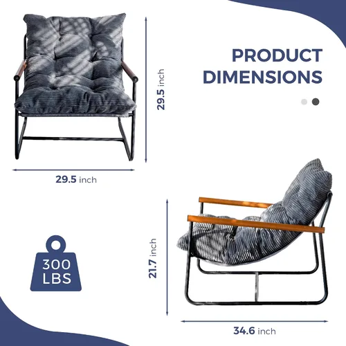 Miniatura 2 de MAXYOYO Silla de Acento Moderna, Silla Cómoda de Sala de Estar con Marco de Metal y Reposabrazos de Madera, Sillón Tapizado con Cojín Suave