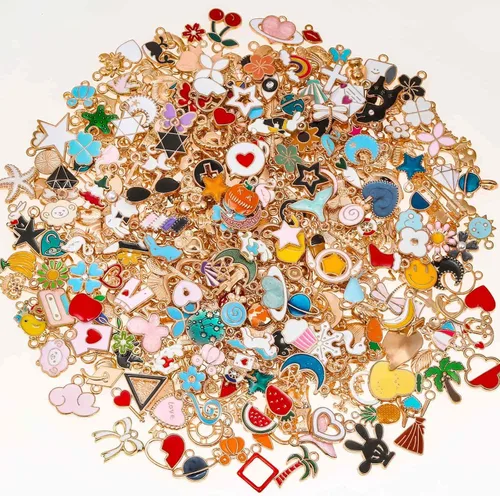 Miniatura 6 de 400 dijes para la fabricación de joyas, varios dijes de pulsera esmaltada, dijes de metal mixto a granel para hacer joyas Multicolor