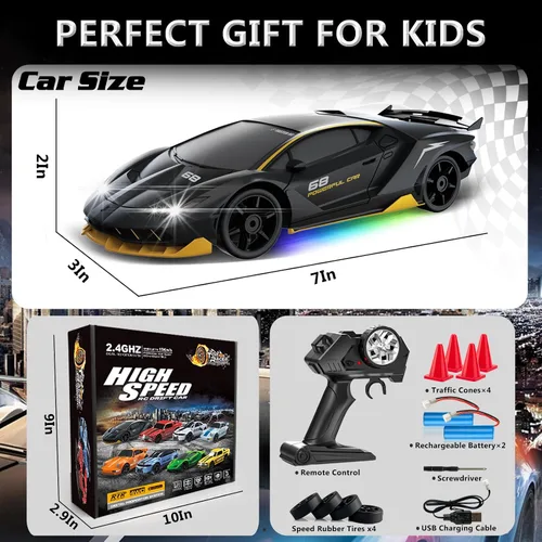Miniatura 7 de Automóvil de control remoto RC Auto de deriva RC 2.4GHz 1:24 4WD 15KM/H Auto de carreras deportivas de alta velocidad con luces LED Neumático