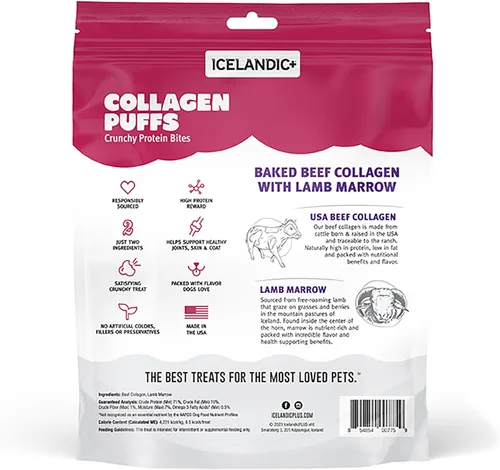 Miniatura 2 de Icelandic+ Colágeno Puffs: Colágeno de carne al horno con médula de cordero 2.5oz – Golosinas para perros medianos y grandes, crujientes bocadillos