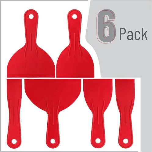 Miniatura 2 de Bates - Juego de 6 cuchillos de masilla de plástico, raspador de pintura, herramienta de spackle y esparcidor Rojo