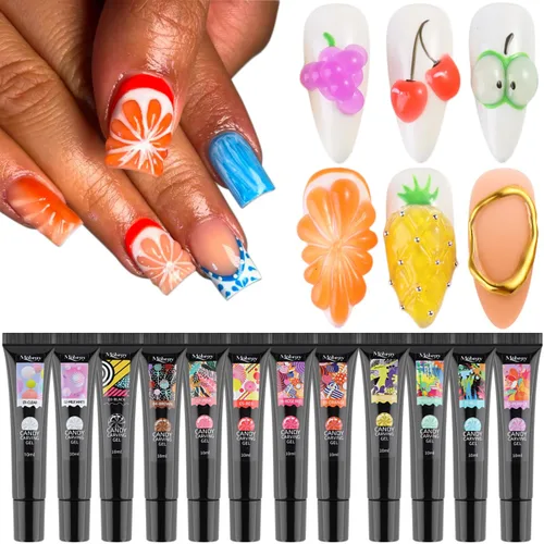 Fcozpjk Gel de Escultura 3D para Arte de Uñas, 12 Colores de Geles Suaves de Modelado para Uñas, Esmalte Delineador en Relieve, Esmalte de Gel Verde