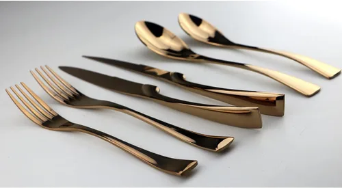 Miniatura 6 de Juego de cubiertos de acero inoxidable pulido de oro rosa, cuchillo de carne, tenedor, tenedor de ensalada, cuchara de postre, 24 piezas, servicio