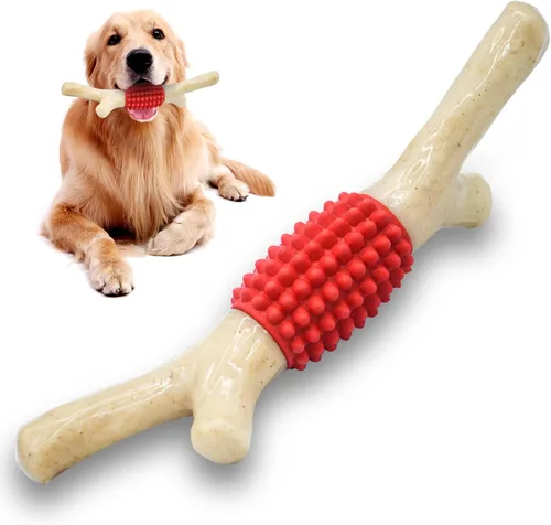 Miniatura 10 de SCHITEC Juguete masticable para perros para masticadores agresivos, palo de dentición de nailon grande y goma resistente con sabor a madera de arce