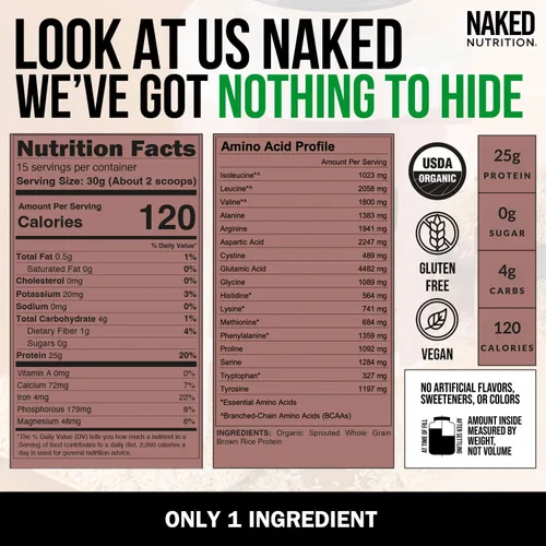 Miniatura 3 de Naked Rice 1 libra - Proteína orgánica de arroz integral, proteína vegana en polvo, sin OMG, sin gluten y sin soja. Proteína a base de plantas, sin
