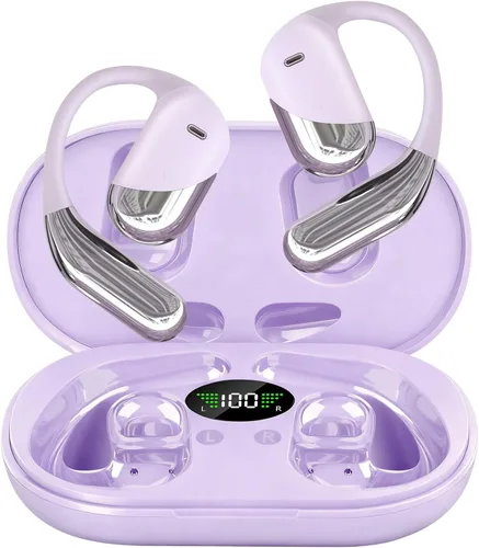 Auriculares abiertos, clip para colocar sobre las orejas, auriculares inalámbricos, conducción ósea, micrófono integrado, pantalla LED Bluetooth
