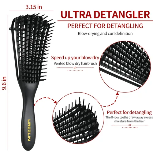 Miniatura 2 de UREELIN Juego de cepillos para el cabello rizado, desenredante para cabello afroamericano/africano texturizado 3a a 4c, cepillo desenredante