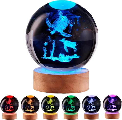 Miniatura 12 de Lámpara de bola de cristal 3D de Axolotl, lámpara de noche de bola de cristal mejorada de 3.15 pulgadas con 16 colores LED, base de madera, control