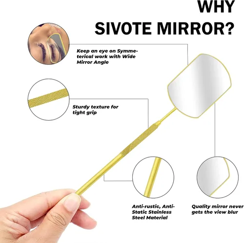 Miniatura 4 de SIVOTE Herramienta de pestañas para extensiones de pestañas, espejo de belleza de acero inoxidable con diseño rosa mejorado, accesorio de pestañas